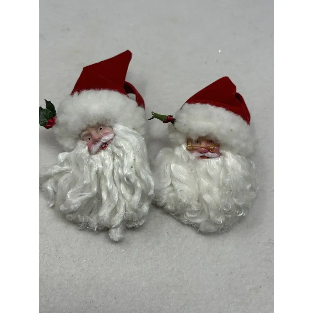 Vintage Santa Christmas Napkin Rings Cloth Plastic Face Set of 2